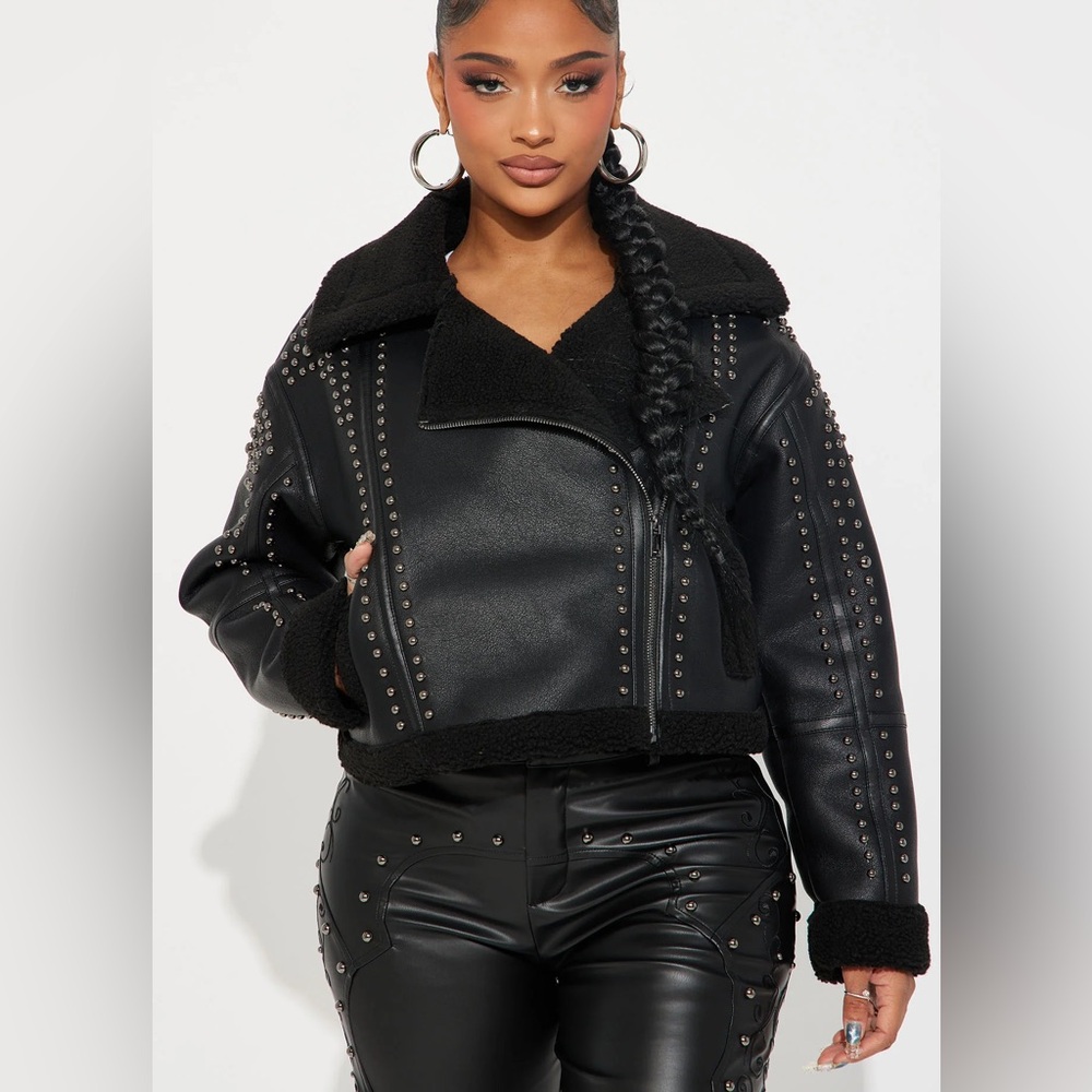 Black Studded Winter Jacket XL